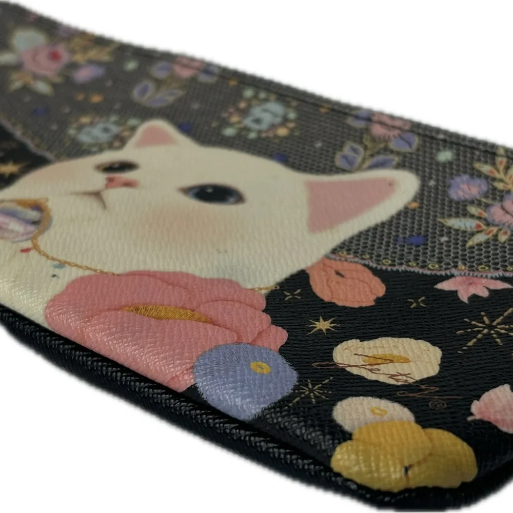 Adorable vegan leather rainbow cat wristlet full zipper with harness loop